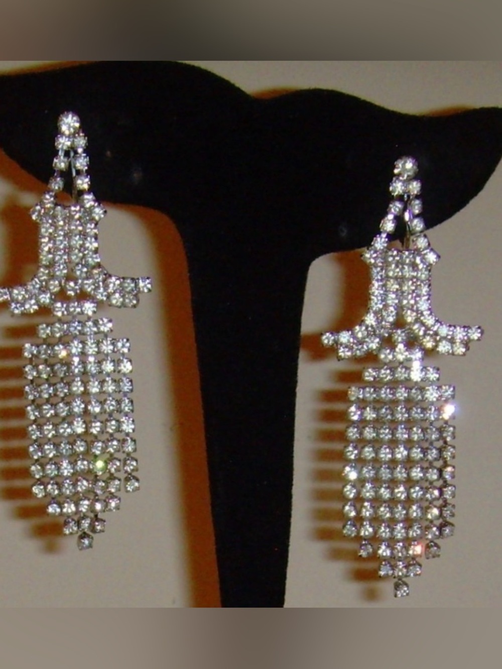 ♥️ Crystal Cascade Drop Earrings in Silver Tone Chinese Pagoda Jewelry